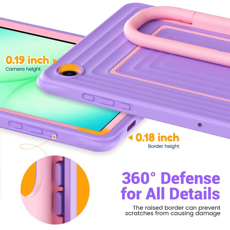 For Galaxy Tab A11+ / A9+ Handle Holder Ripple Silicone Hybrid PC Tablet Case with Shoulder Strap