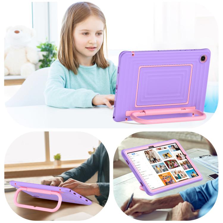 For Galaxy Tab A11+ / A9+ Handle Holder Ripple Silicone Hybrid PC Tablet Case with Shoulder Strap
