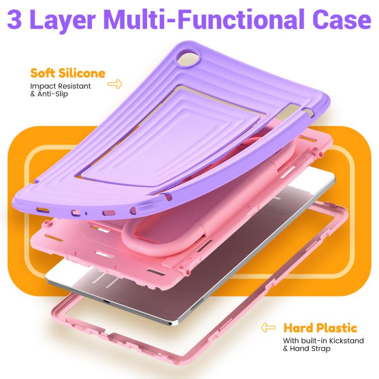 For Galaxy Tab A11+ / A9+ Handle Holder Ripple Silicone Hybrid PC Tablet Case with Shoulder Strap