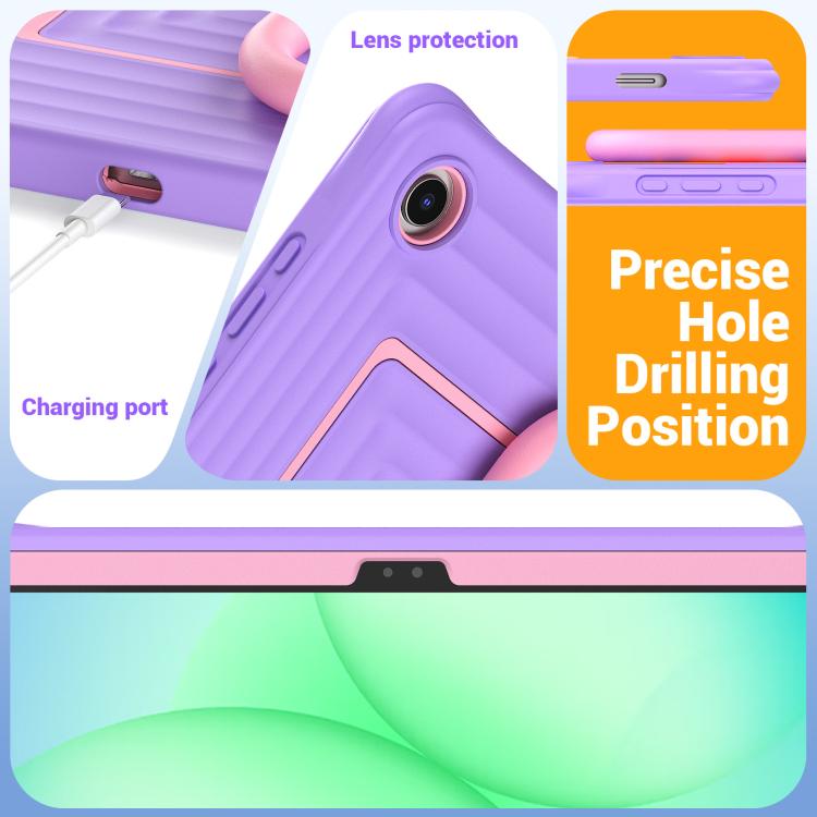 For Galaxy Tab A11+ / A9+ Handle Holder Ripple Silicone Hybrid PC Tablet Case with Shoulder Strap