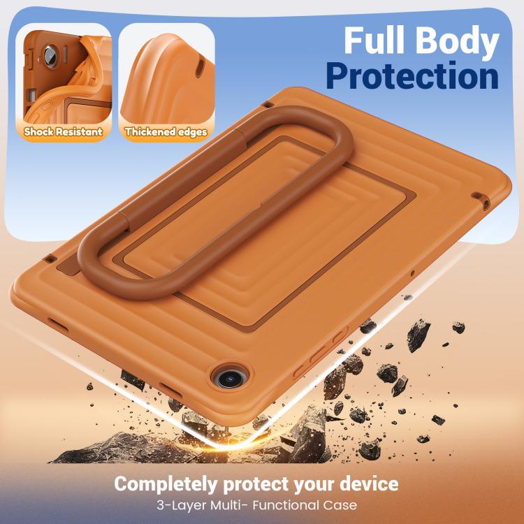 For Galaxy Tab A11+ / A9+ Handle Holder Ripple Silicone Hybrid PC Tablet Case with Shoulder Strap