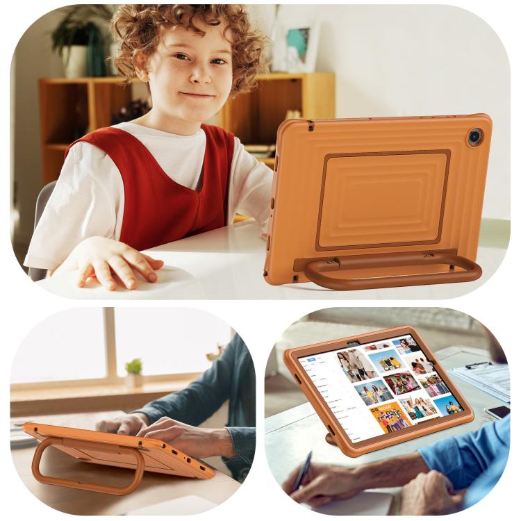 For Galaxy Tab A11+ / A9+ Handle Holder Ripple Silicone Hybrid PC Tablet Case with Shoulder Strap