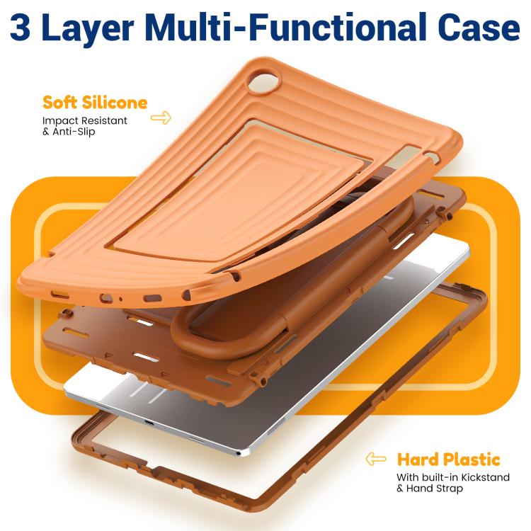 For Galaxy Tab A11+ / A9+ Handle Holder Ripple Silicone Hybrid PC Tablet Case with Shoulder Strap