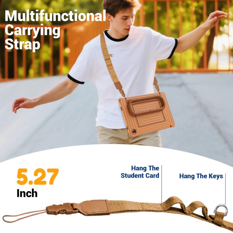 For Galaxy Tab A11+ / A9+ Handle Holder Ripple Silicone Hybrid PC Tablet Case with Shoulder Strap