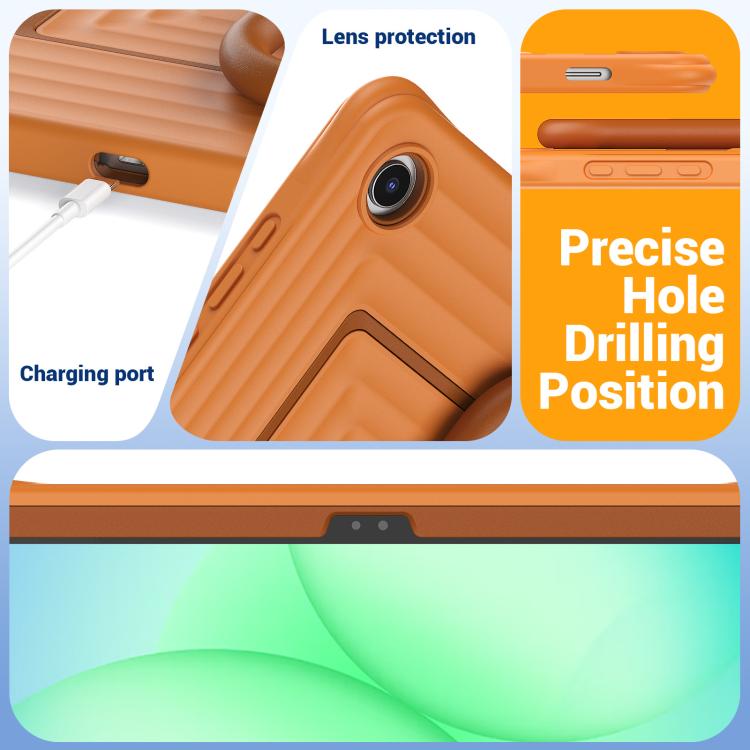 For Galaxy Tab A11+ / A9+ Handle Holder Ripple Silicone Hybrid PC Tablet Case with Shoulder Strap