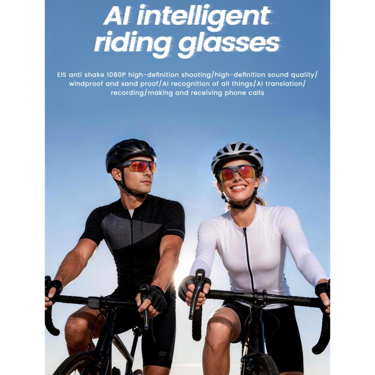 E08 13MP 1080P 30FPS  AI Cycling Smart Glasses with Voice / Calling - Black