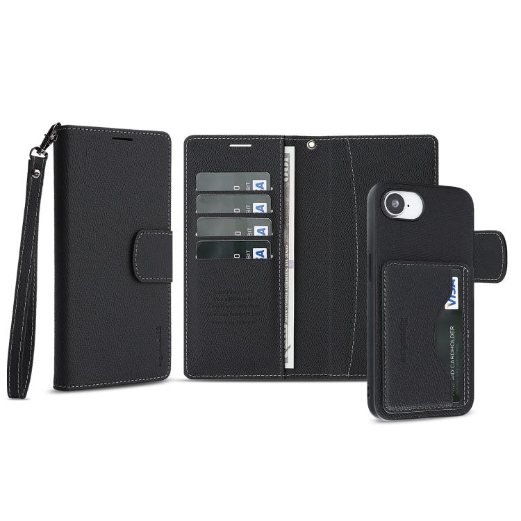 For iPhone 17e / 16e Retro Litchi Texture Vegan Leather Magnetic Wallet Phone Case with Wrist Strap