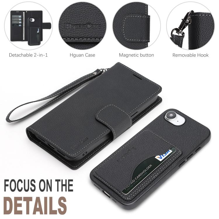 For iPhone 17e / 16e Retro Litchi Texture Vegan Leather Magnetic Wallet Phone Case with Wrist Strap