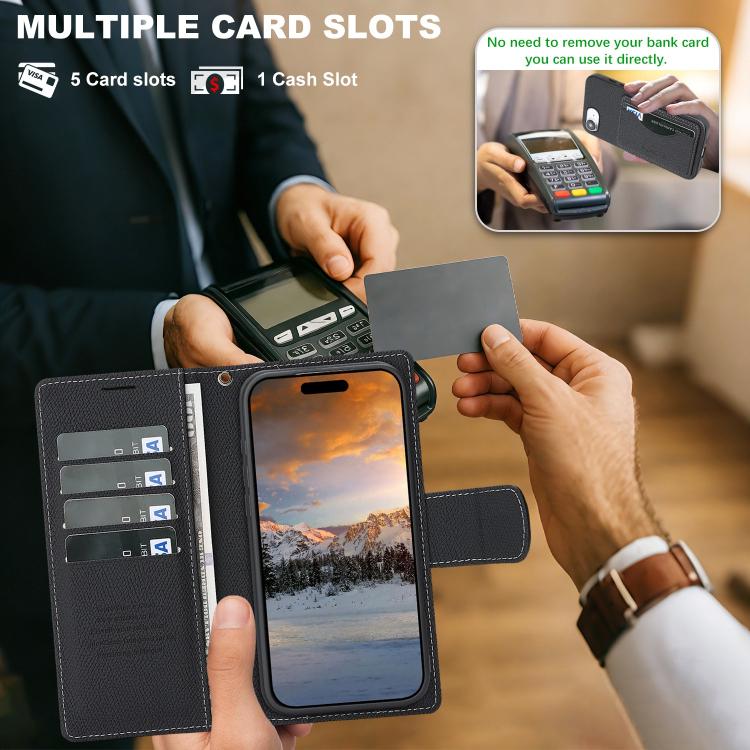 For iPhone 17e / 16e Retro Litchi Texture Vegan Leather Magnetic Wallet Phone Case with Wrist Strap