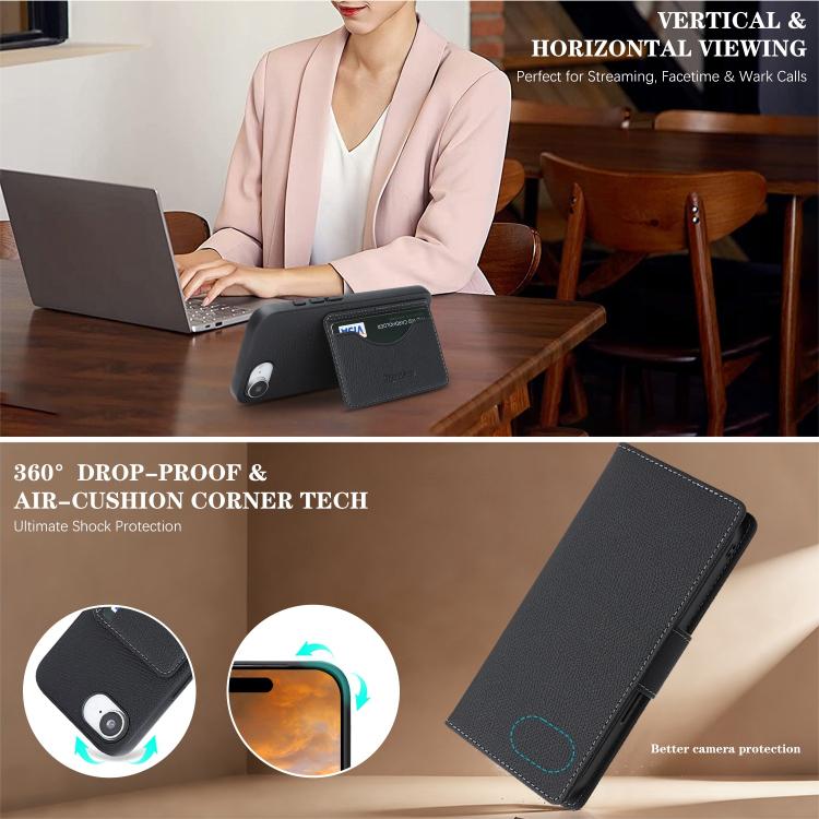 For iPhone 17e / 16e Retro Litchi Texture Vegan Leather Magnetic Wallet Phone Case with Wrist Strap