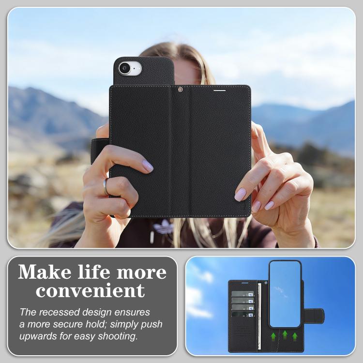 For iPhone 17e / 16e Retro Litchi Texture Vegan Leather Magnetic Wallet Phone Case with Wrist Strap