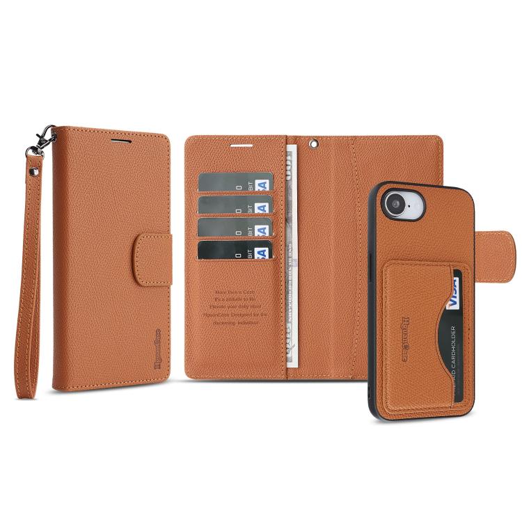 For iPhone 17e / 16e Retro Litchi Texture Vegan Leather Magnetic Wallet Phone Case with Wrist Strap