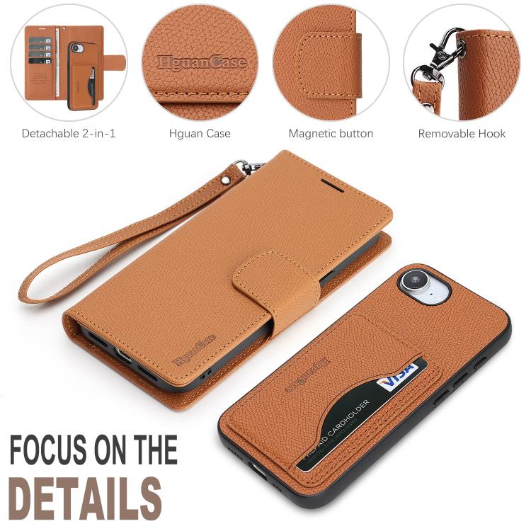 For iPhone 17e / 16e Retro Litchi Texture Vegan Leather Magnetic Wallet Phone Case with Wrist Strap