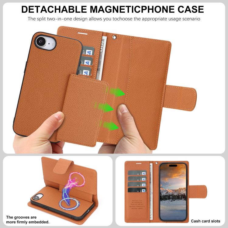 For iPhone 17e / 16e Retro Litchi Texture Vegan Leather Magnetic Wallet Phone Case with Wrist Strap