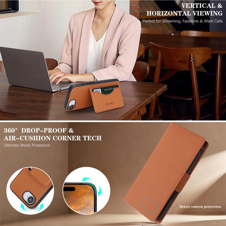 For iPhone 17e / 16e Retro Litchi Texture Vegan Leather Magnetic Wallet Phone Case with Wrist Strap