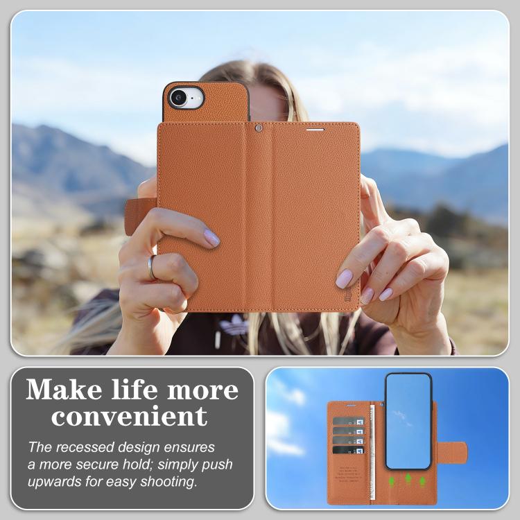 For iPhone 17e / 16e Retro Litchi Texture Vegan Leather Magnetic Wallet Phone Case with Wrist Strap