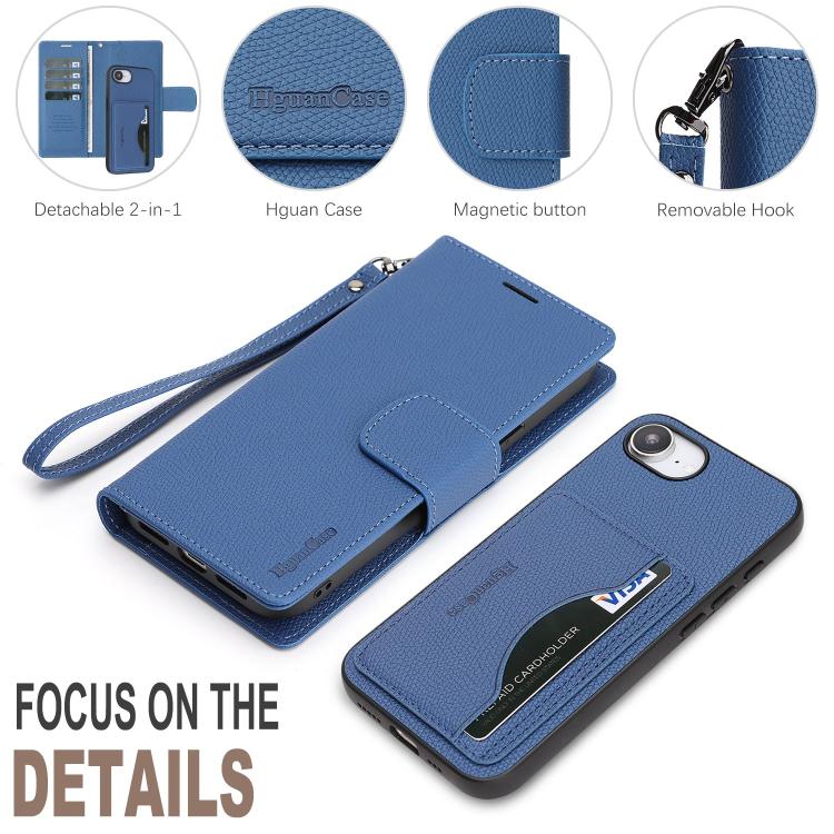 For iPhone 17e / 16e Retro Litchi Texture Vegan Leather Magnetic Wallet Phone Case with Wrist Strap