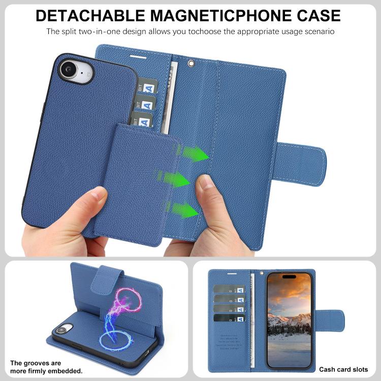 For iPhone 17e / 16e Retro Litchi Texture Vegan Leather Magnetic Wallet Phone Case with Wrist Strap