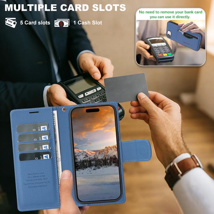 For iPhone 17e / 16e Retro Litchi Texture Vegan Leather Magnetic Wallet Phone Case with Wrist Strap