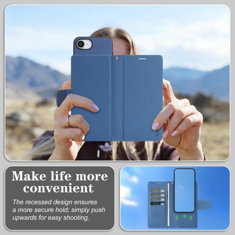 For iPhone 17e / 16e Retro Litchi Texture Vegan Leather Magnetic Wallet Phone Case with Wrist Strap