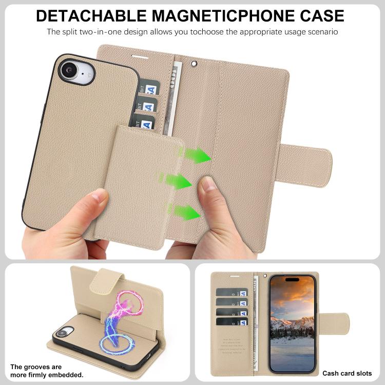 For iPhone 17e / 16e Retro Litchi Texture Vegan Leather Magnetic Wallet Phone Case with Wrist Strap