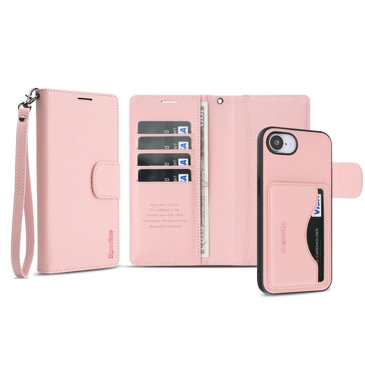 For iPhone 17e / 16e Retro Litchi Texture Vegan Leather Magnetic Wallet Phone Case with Wrist Strap