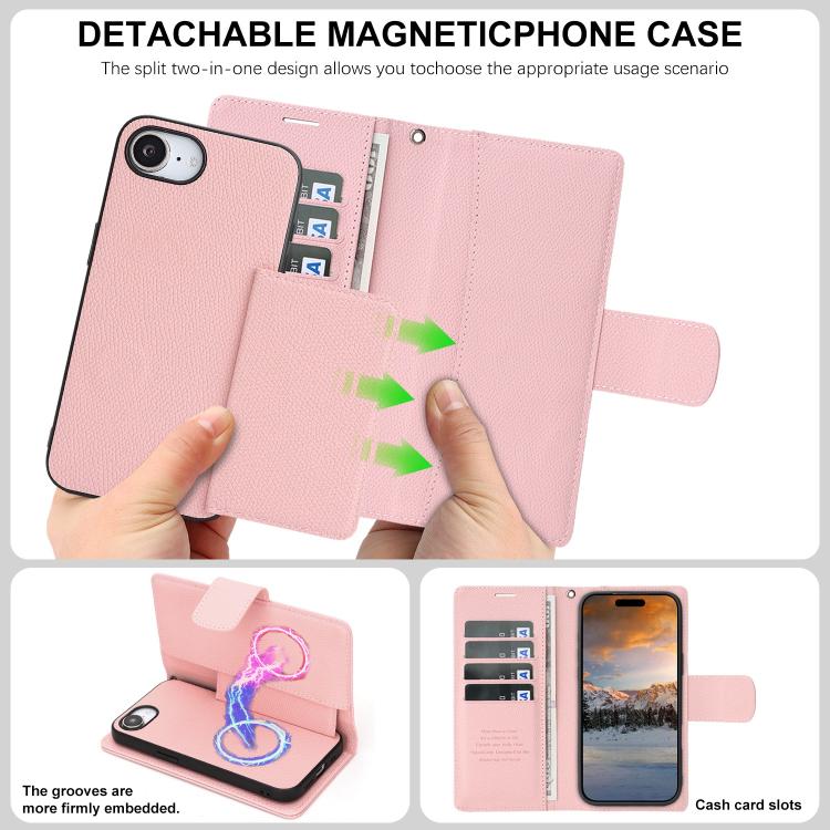 For iPhone 17e / 16e Retro Litchi Texture Vegan Leather Magnetic Wallet Phone Case with Wrist Strap