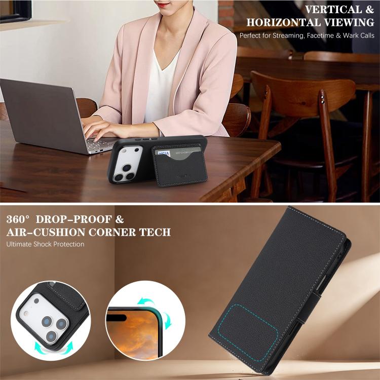 For iPhone 17 Pro Max Retro Litchi Texture Vegan Leather Magnetic Wallet Phone Case with Wrist Strap
