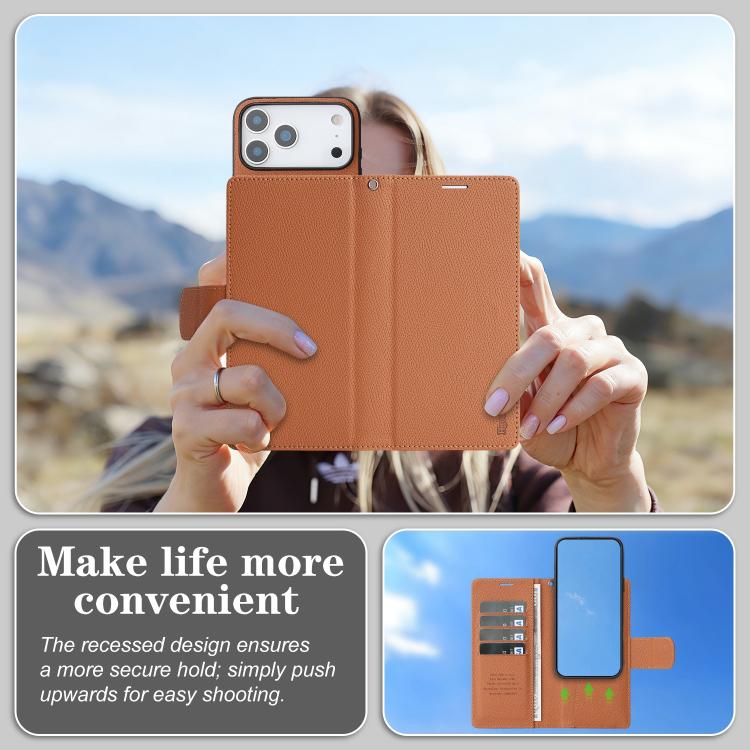 For iPhone 17 Pro Max Retro Litchi Texture Vegan Leather Magnetic Wallet Phone Case with Wrist Strap