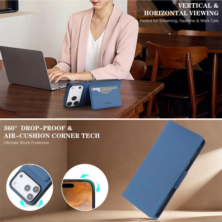 For iPhone 17 Pro Max Retro Litchi Texture Vegan Leather Magnetic Wallet Phone Case with Wrist Strap