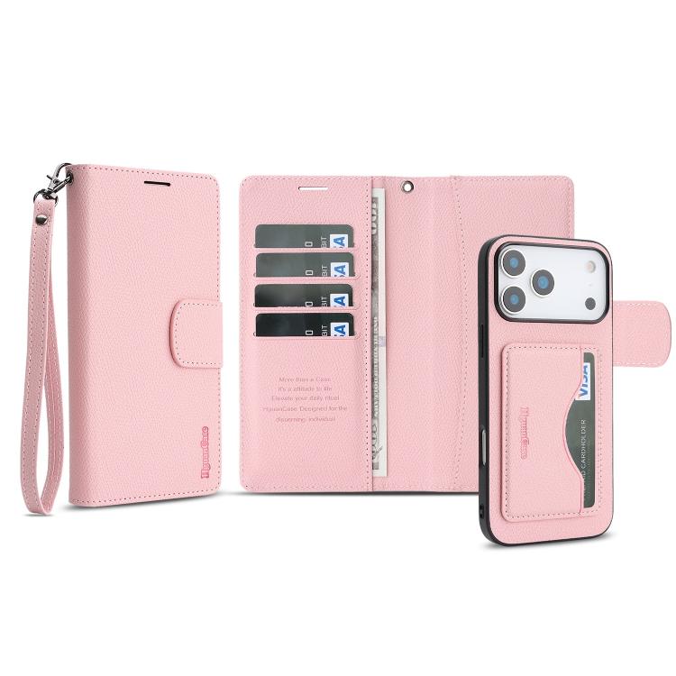 For iPhone 17 Pro Max Retro Litchi Texture Vegan Leather Magnetic Wallet Phone Case with Wrist Strap