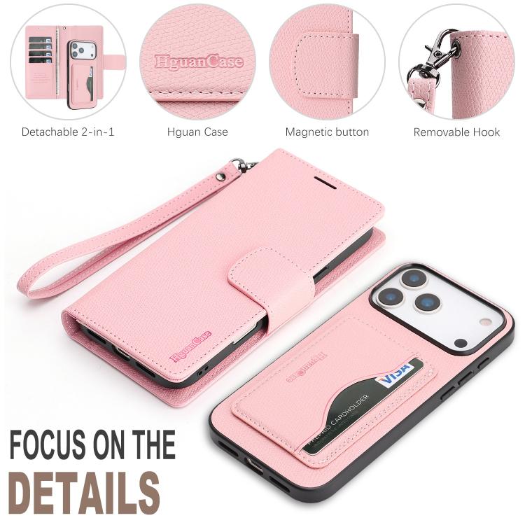 For iPhone 17 Pro Max Retro Litchi Texture Vegan Leather Magnetic Wallet Phone Case with Wrist Strap