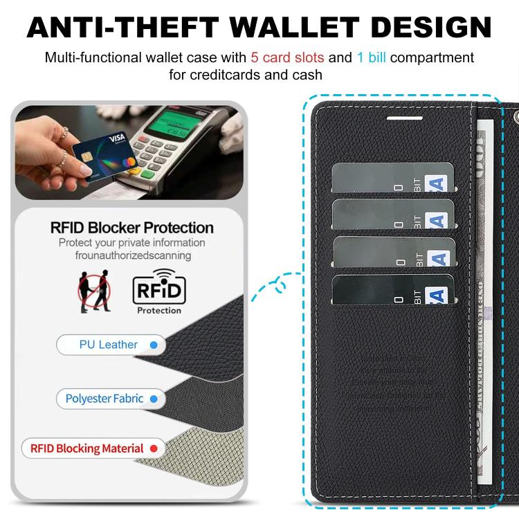 For iPhone 17 Pro Retro Litchi Texture Vegan Leather Magnetic Wallet Phone Case with Wrist Strap