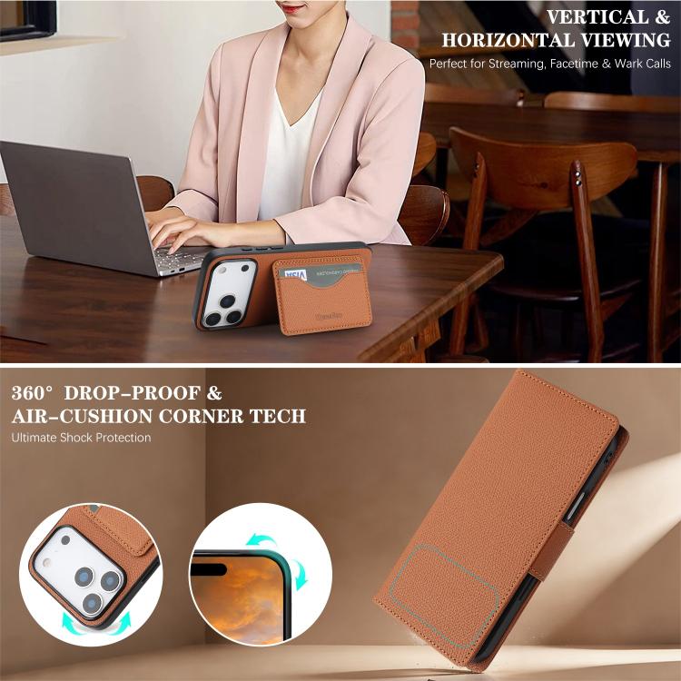 For iPhone 17 Pro Retro Litchi Texture Vegan Leather Magnetic Wallet Phone Case with Wrist Strap