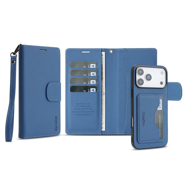 For iPhone 17 Pro Retro Litchi Texture Vegan Leather Magnetic Wallet Phone Case with Wrist Strap