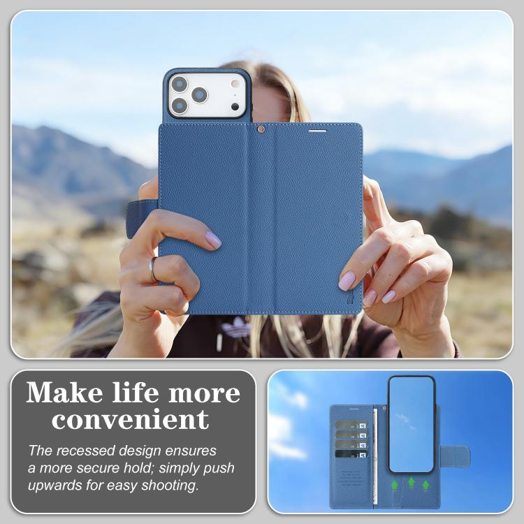 For iPhone 17 Pro Retro Litchi Texture Vegan Leather Magnetic Wallet Phone Case with Wrist Strap