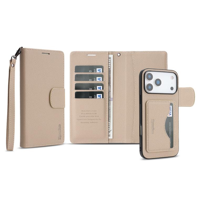 For iPhone 17 Pro Retro Litchi Texture Vegan Leather Magnetic Wallet Phone Case with Wrist Strap
