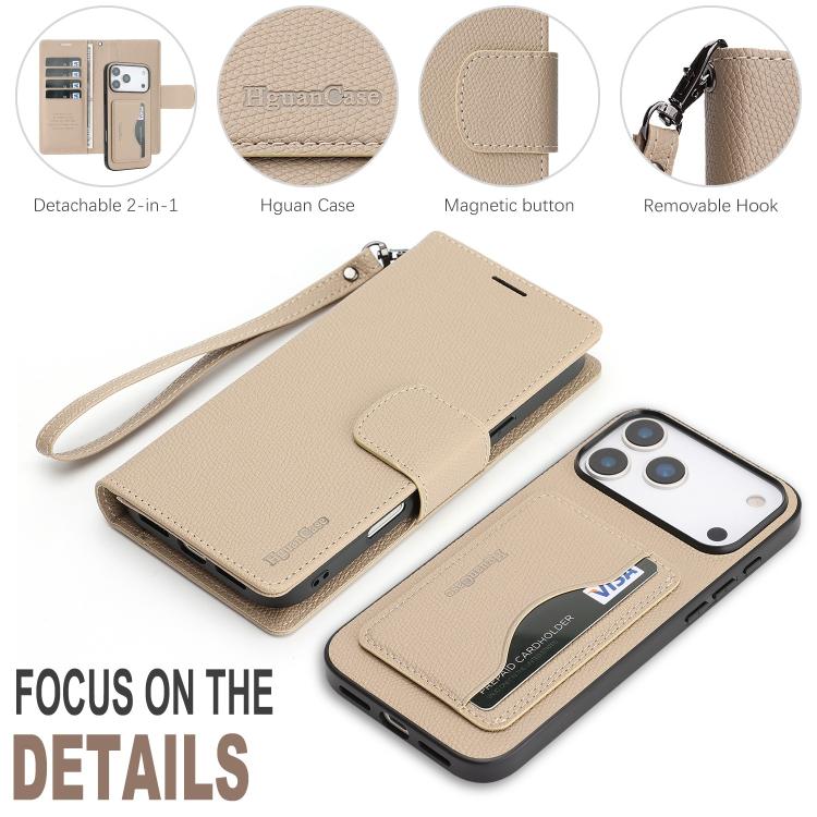For iPhone 17 Pro Retro Litchi Texture Vegan Leather Magnetic Wallet Phone Case with Wrist Strap