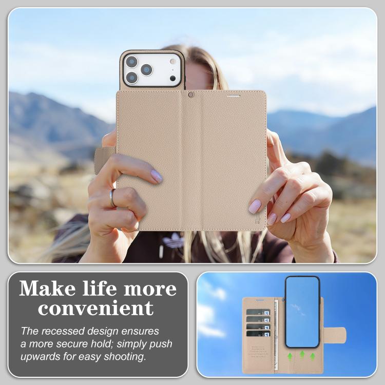 For iPhone 17 Pro Retro Litchi Texture Vegan Leather Magnetic Wallet Phone Case with Wrist Strap