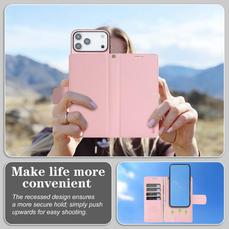For iPhone 17 Pro Retro Litchi Texture Vegan Leather Magnetic Wallet Phone Case with Wrist Strap