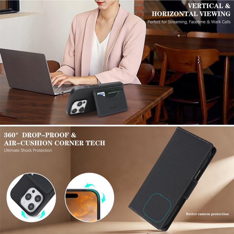 For iPhone 16 Pro Max Retro Litchi Texture Vegan Leather Magnetic Wallet Phone Case with Wrist Strap