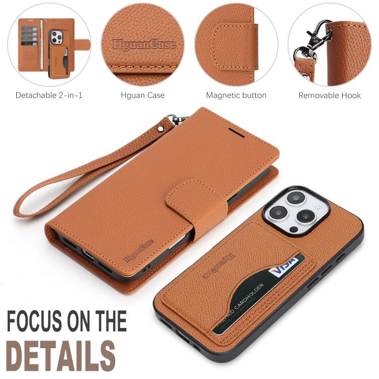 For iPhone 16 Pro Max Retro Litchi Texture Vegan Leather Magnetic Wallet Phone Case with Wrist Strap