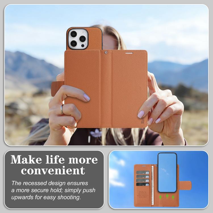 For iPhone 16 Pro Max Retro Litchi Texture Vegan Leather Magnetic Wallet Phone Case with Wrist Strap