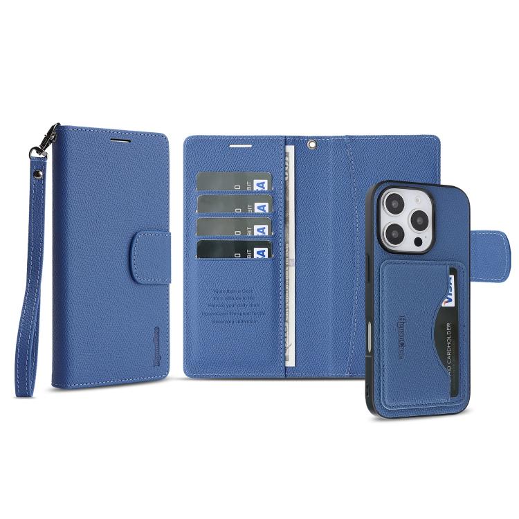 For iPhone 16 Pro Max Retro Litchi Texture Vegan Leather Magnetic Wallet Phone Case with Wrist Strap