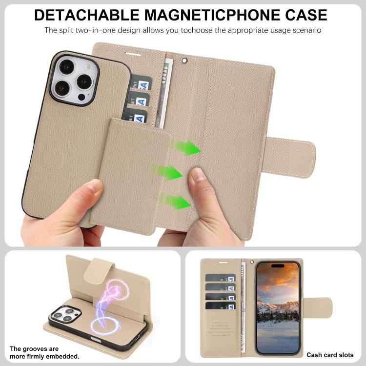 For iPhone 16 Pro Max Retro Litchi Texture Vegan Leather Magnetic Wallet Phone Case with Wrist Strap