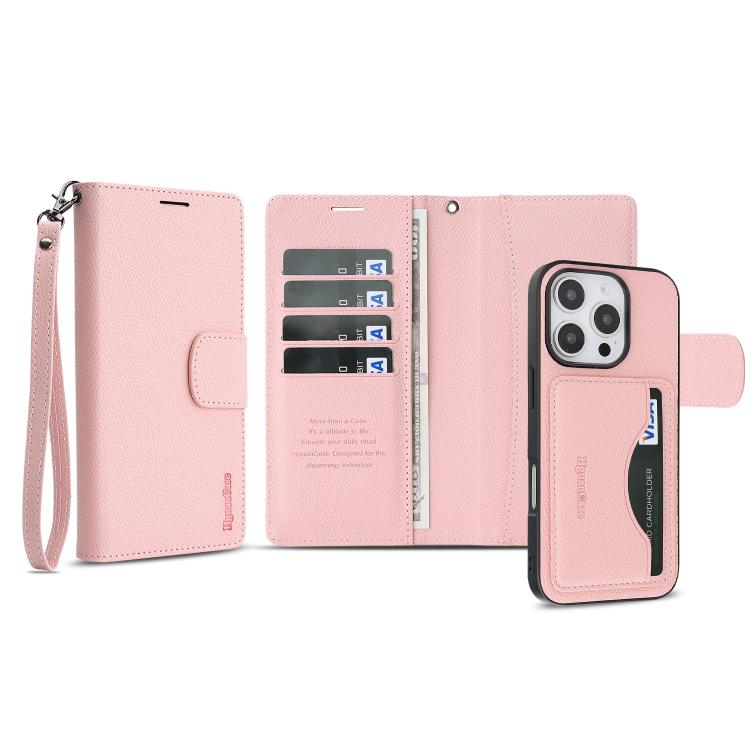 For iPhone 16 Pro Max Retro Litchi Texture Vegan Leather Magnetic Wallet Phone Case with Wrist Strap