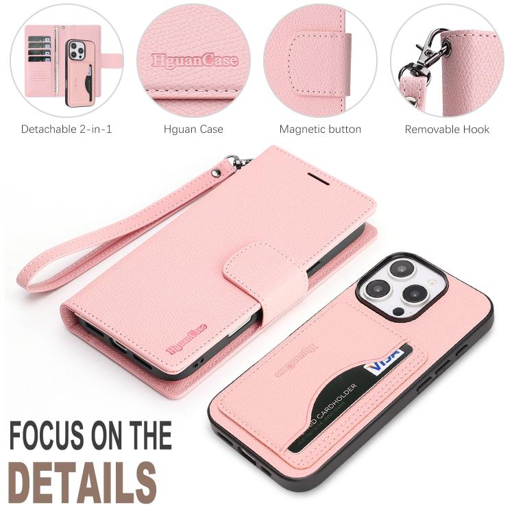 For iPhone 16 Pro Max Retro Litchi Texture Vegan Leather Magnetic Wallet Phone Case with Wrist Strap