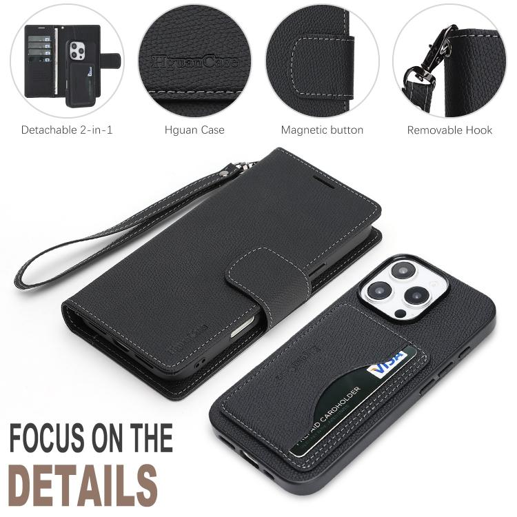 For iPhone 16 Pro Retro Litchi Texture Vegan Leather Magnetic Wallet Phone Case with Wrist Strap