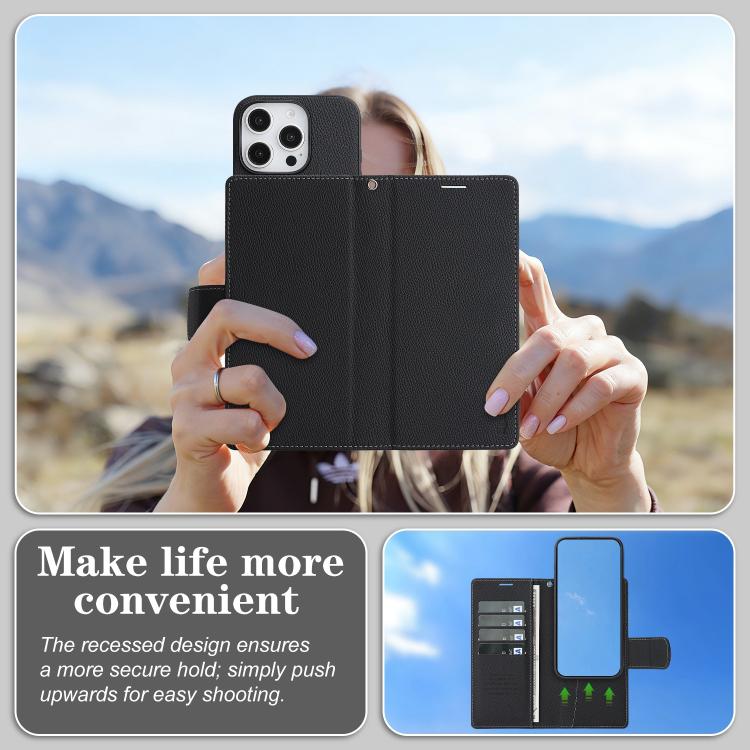 For iPhone 16 Pro Retro Litchi Texture Vegan Leather Magnetic Wallet Phone Case with Wrist Strap
