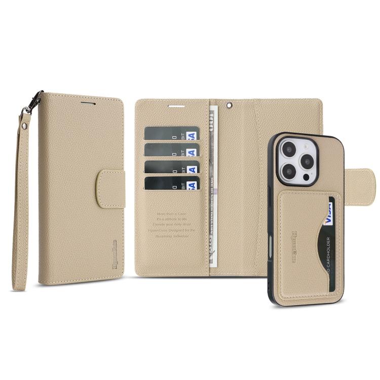 For iPhone 16 Pro Retro Litchi Texture Vegan Leather Magnetic Wallet Phone Case with Wrist Strap